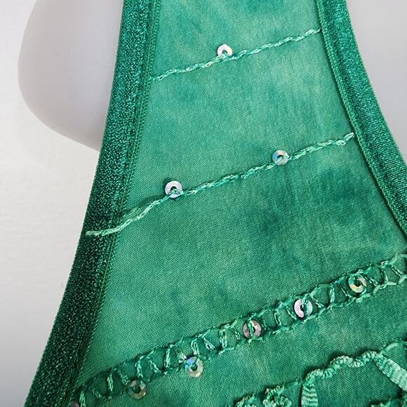 Dressbarn Top Women's Green 1X Sleeveless Embroidered Sequins Asymmetrical Boho - Picture 11 of 11